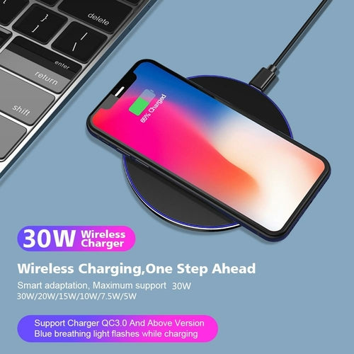 Dragon W9 30W Fast Wireless Charging Pad – Ultra Slim Qi Wireless Charger for iPhone & Android | Fast Charging Technology